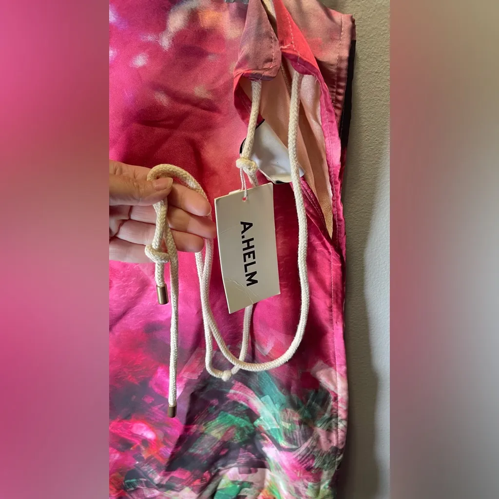 A.Helm NEW Magenta Classic Hamptons Hi Lo Asymmetric Hem Satin Halter Dress OS‎ Pink Size undefined - Image 4