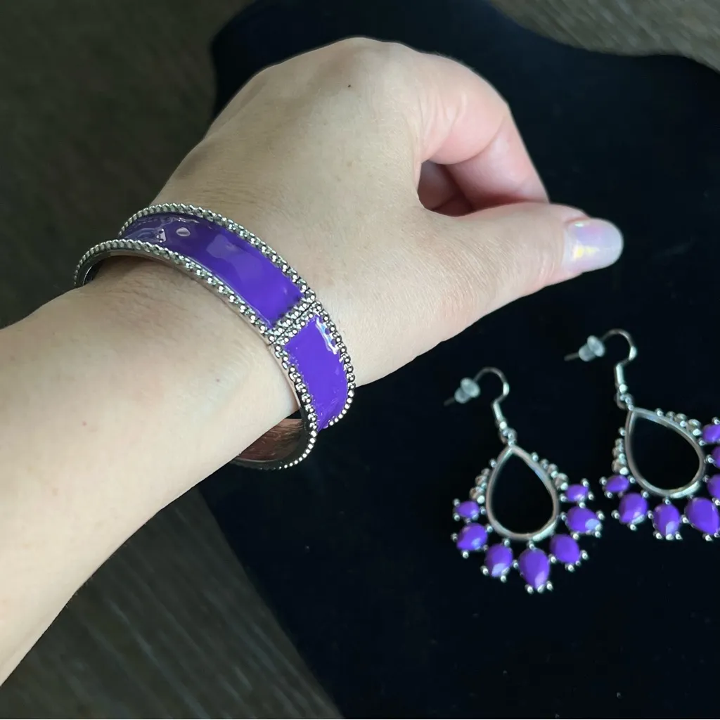 NEW Earrings and cuff bracelet matching Set, custom Jewelry, purple - Image 2