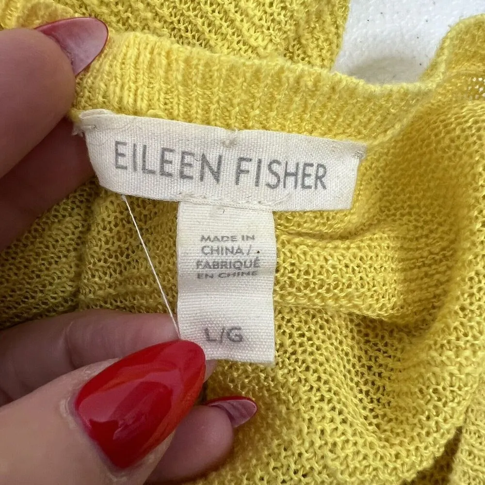 Eileen Fisher Size L Sweater Organic Linen Blend Yellow V-Neck Lightweight Knit - Image 3