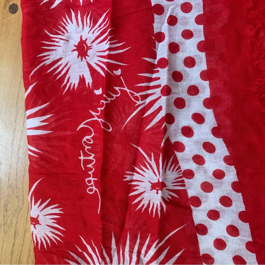 Juicy Couture Pam Gela Red Cotton Linen Scarf NWT Retro Style with Pointed Ends - Image 5