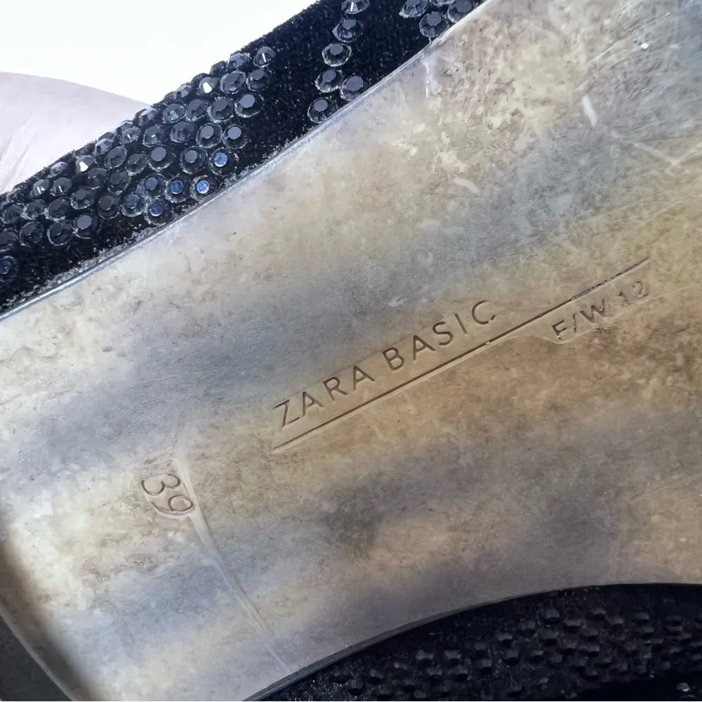 Zara Black Velvet Rhinestone Embellished Loafer Flats - Image 11