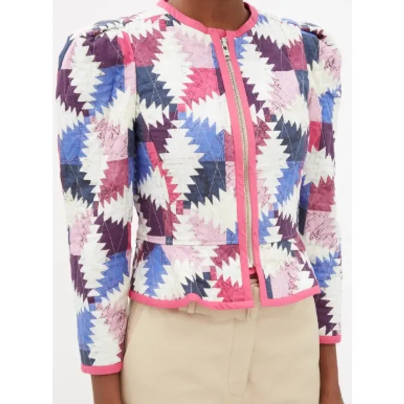 ISABEL MARANT ETOILE Hafileal Quilted Multicolor Patchwork Crop Jacket‎ Size 2 - Image 8