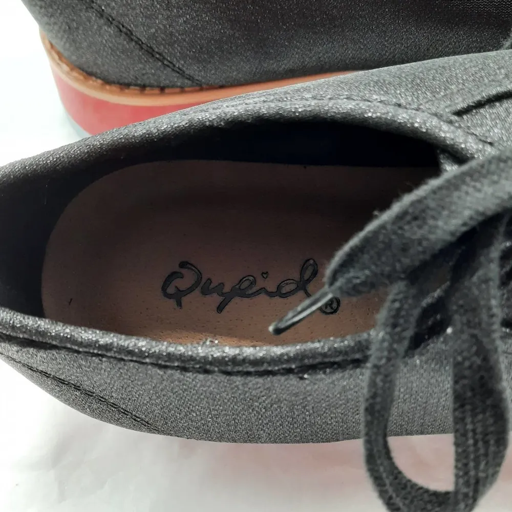 Qupid Shoes Women's Size 6 Black Metallic Low Top Lace Up Platform - Image 6