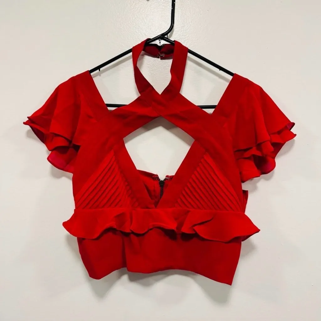 Nasty Gal Red Cross-Front Ruffle Crop Top - Image 2