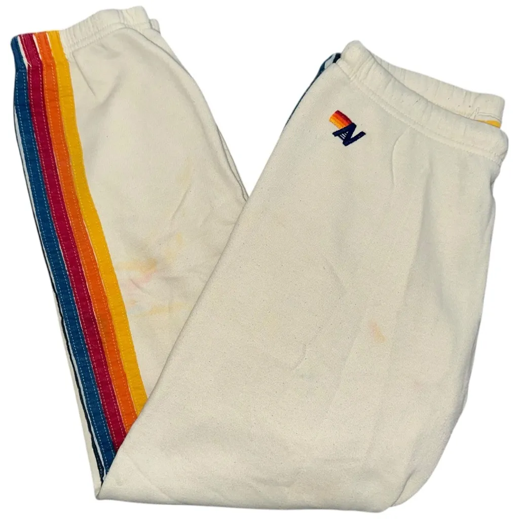 Aviator Nation Women’s Size Large Cream Ivory 5 Stripe Joggers Sweatpants - Image 1