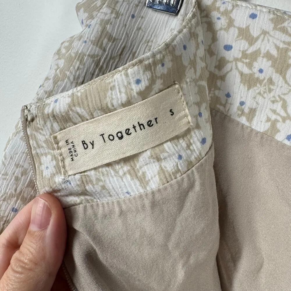 By Together Skirt Women S Tan White Ditsy Floral Ruffle Tie Detail Cottage Prep - Image 5