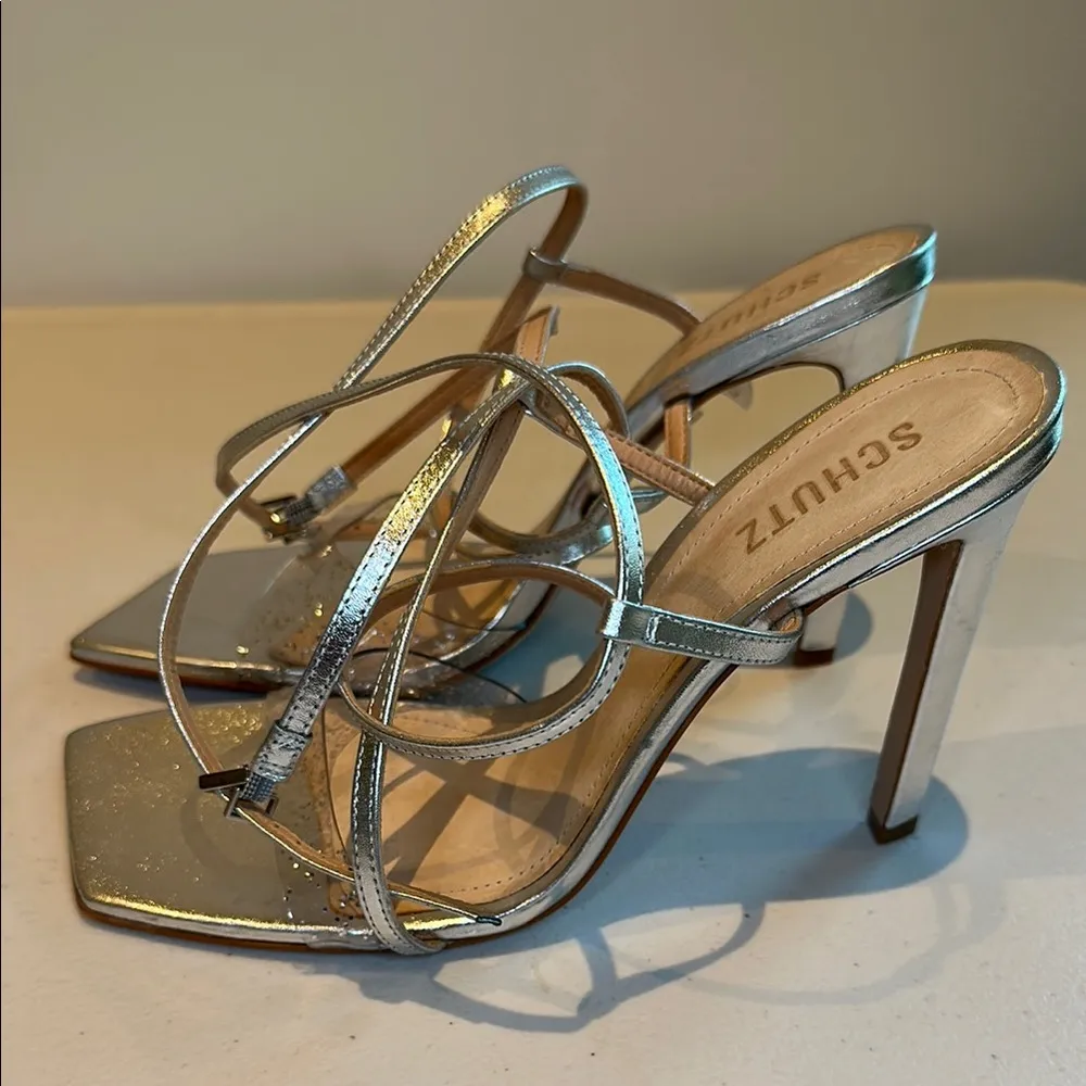 Schutz Silver Strappy High Heels - Image 5