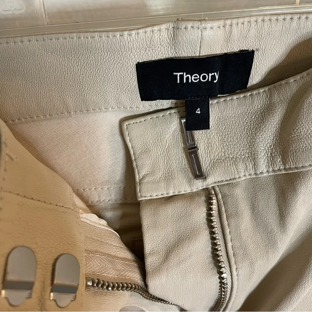 Theory Cream color Boot Cut Lamb Leather Pants Size 4 capsule light academia - Image 2
