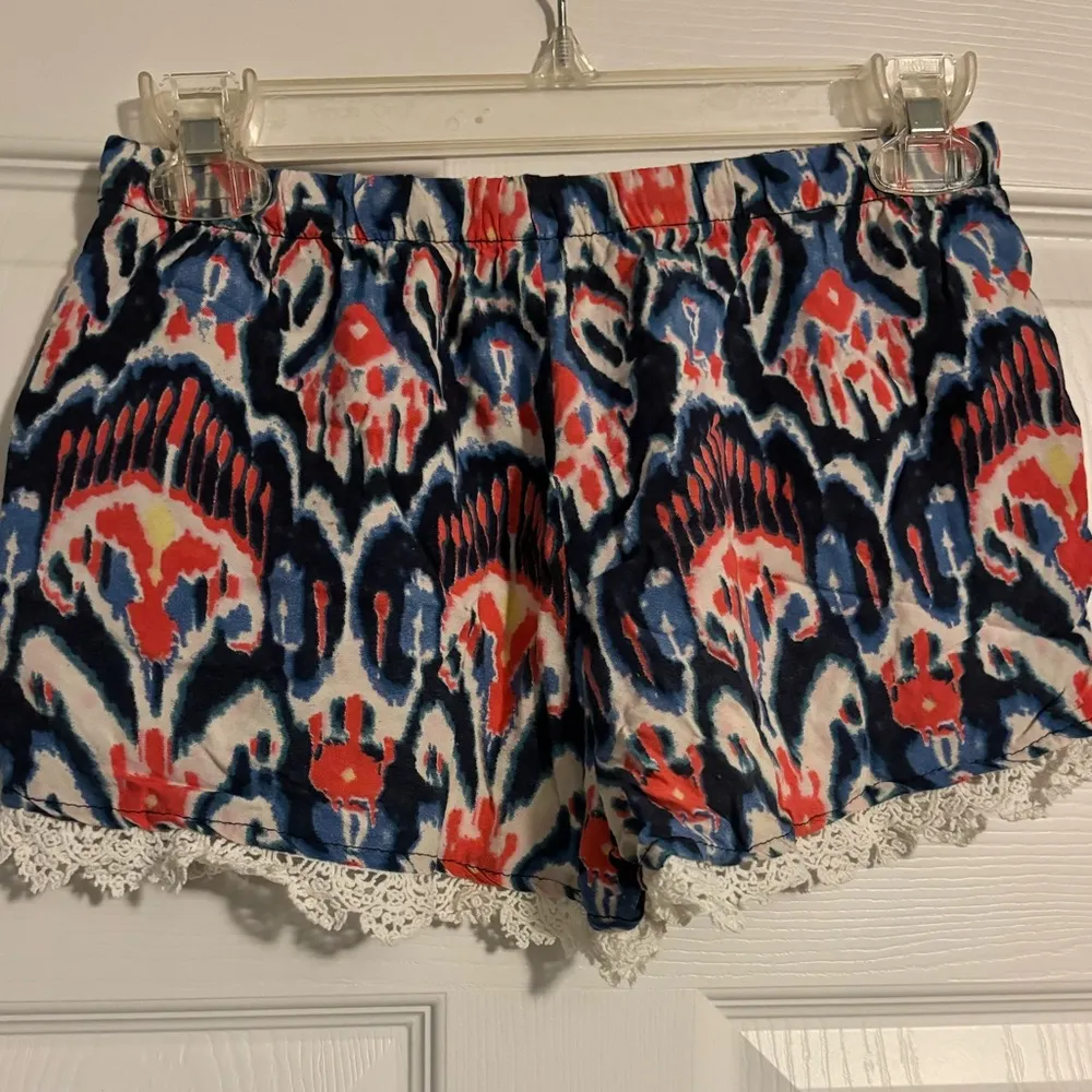 Blue and Pink Colorful Flowy Shorts with Lace Trim - Image 2