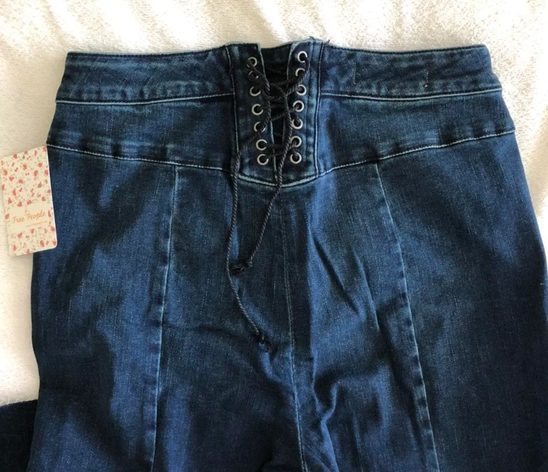 Super High Waist Lace Up Flare Jeans - Image 9