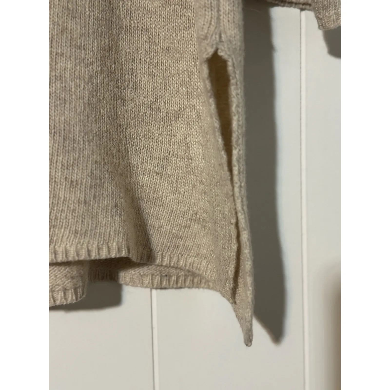 Newbury Kustom S/M Cowl Neck Tunic Sweater Oatmeal Wool Blend Ribbed Knit Slits - Image 7