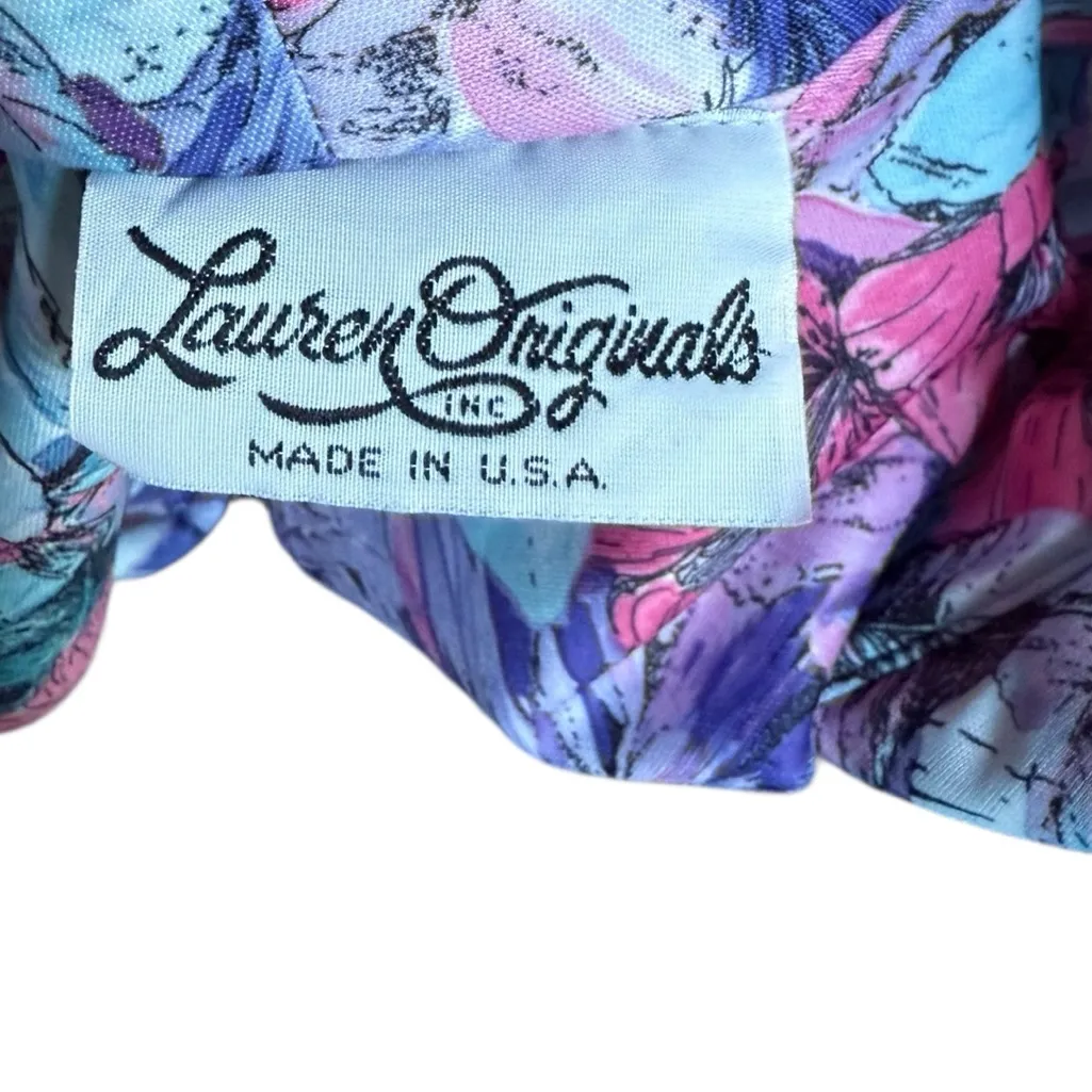 Lauren Originals Vintage 70s Tropical Floral Bow Neck Zip Up Midi House Dress Pink Size undefined - Image 4