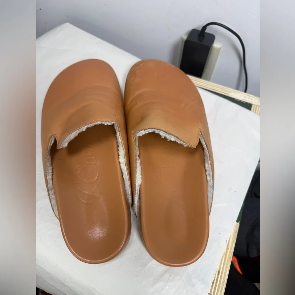 J Crew Pacific Toasted Wheat Sherpa Lined Leather Women’s Mules Clogs Slide 9.5 - Image 6