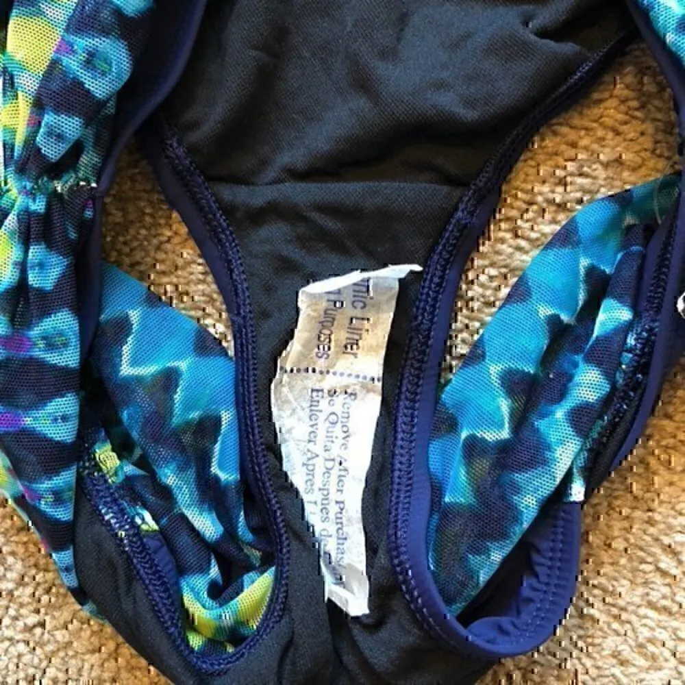 NEW NWT 2BAMBOO Navy Blue Green White Geometric Mesh Waist Boho Bikini Bottom XS - Image 5