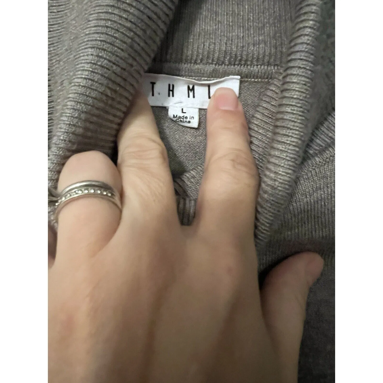 THML Sweater Size Large Puff Sleeve Gray Metallic Preppy Timeless Turtle Neck - Image 2