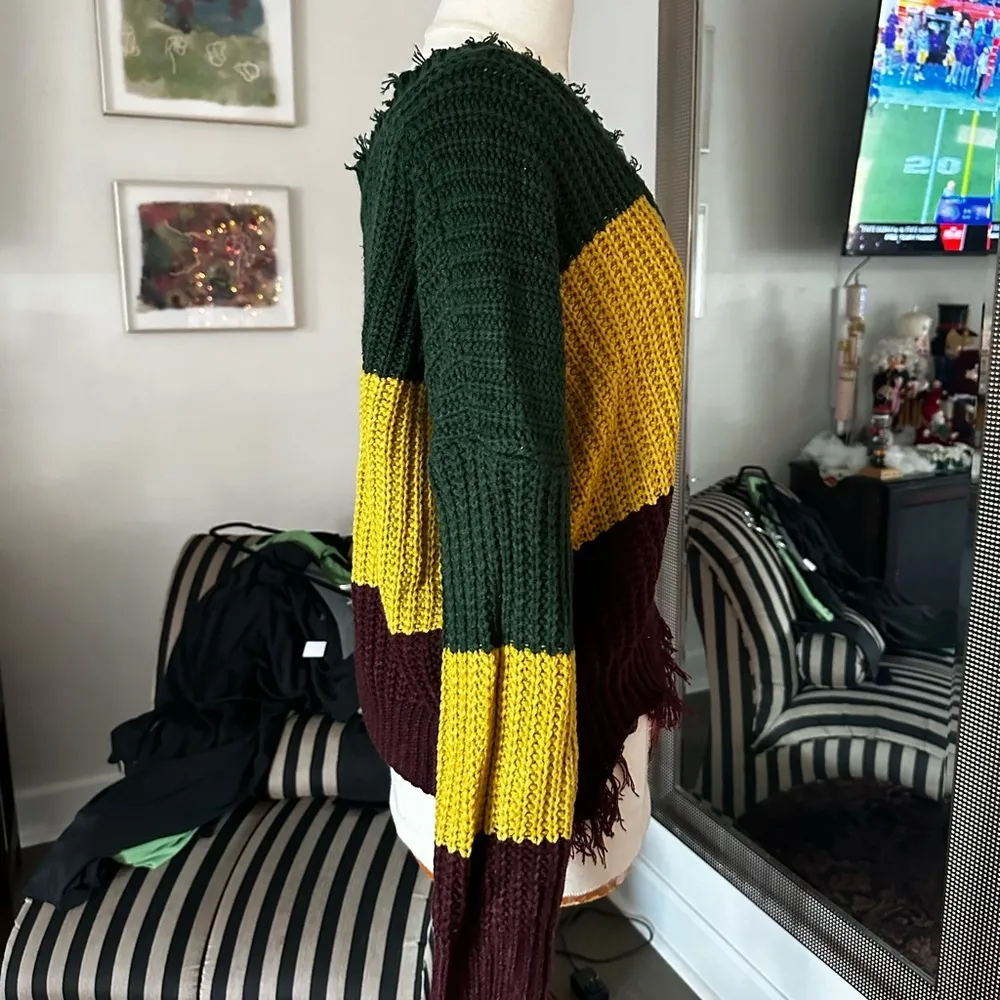 NWT Main Strip Frayed Sweater Size M - Image 2