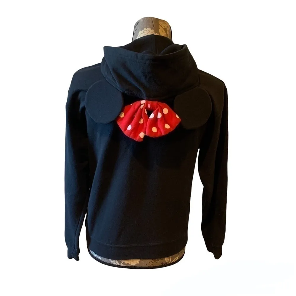 DISNEY Minnie Mouse Black Hooded Sweatshirt with Ears size Small pullover - Image 3
