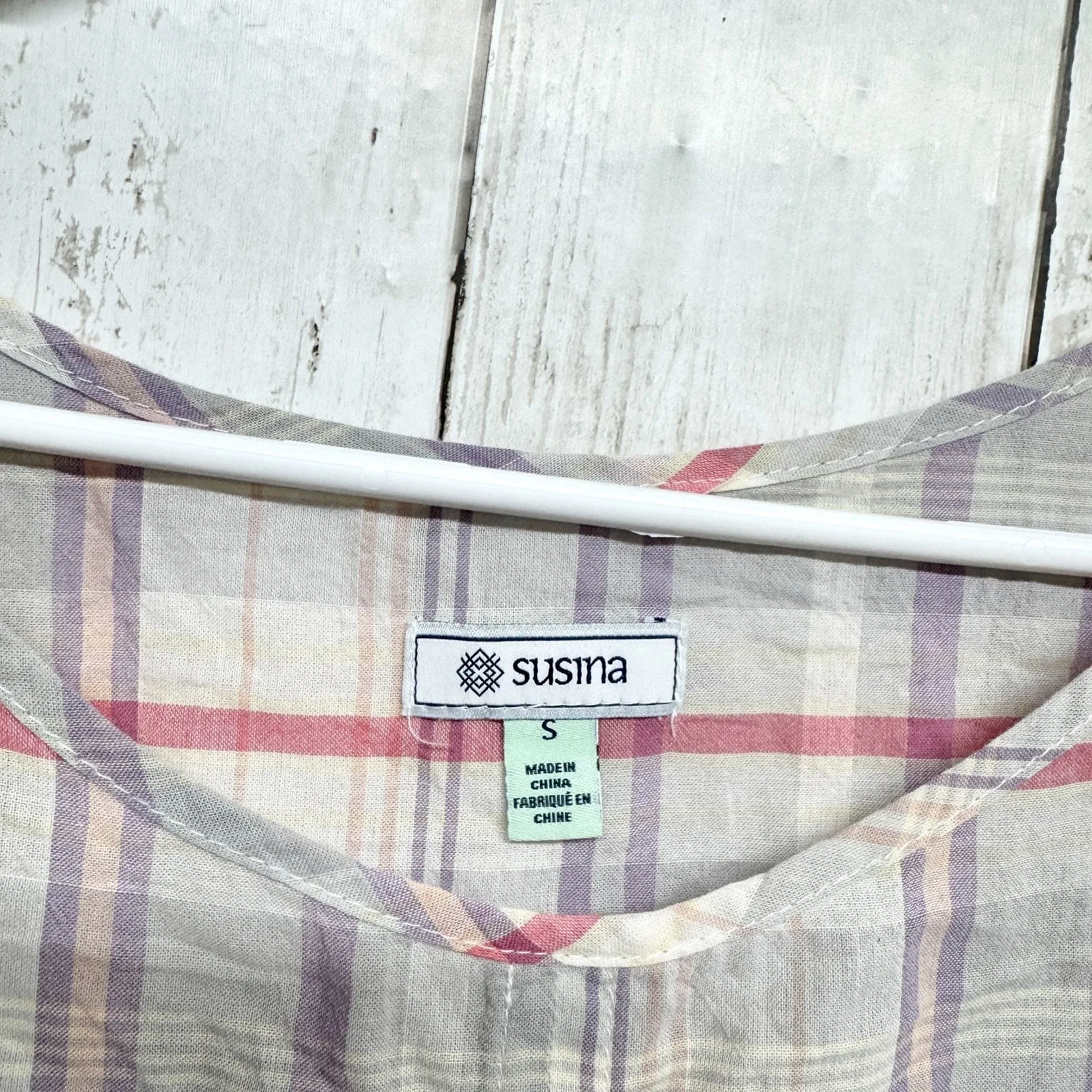 Susina Top Women Size Small Multicolor Plaid Short Sleeve Blouse Raw Hem Casual - Image 6