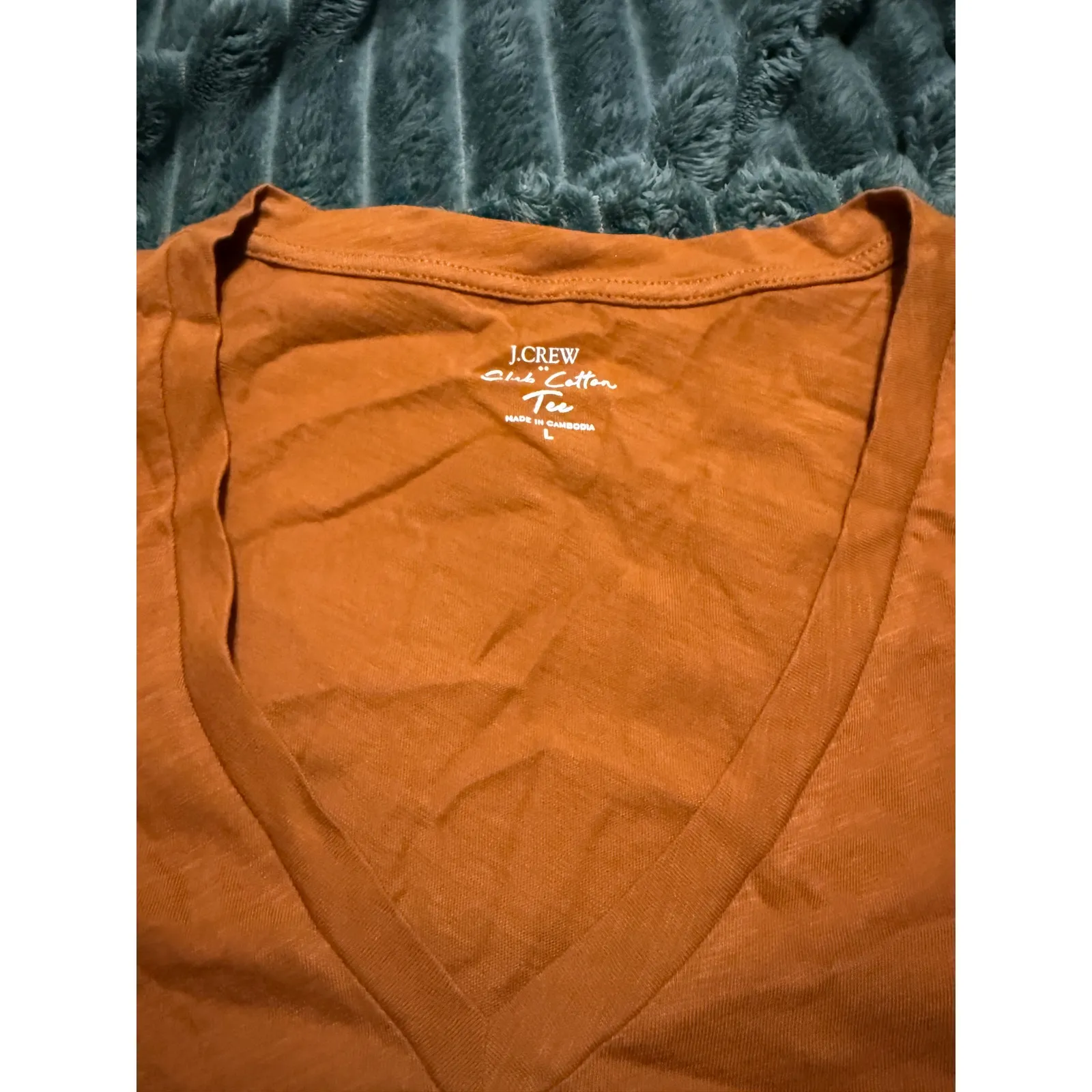 NWT J.Crew Size Large Women Burnt‎ Orange Brown Shirt Slub Cotton Tee V-Neck - Image 2