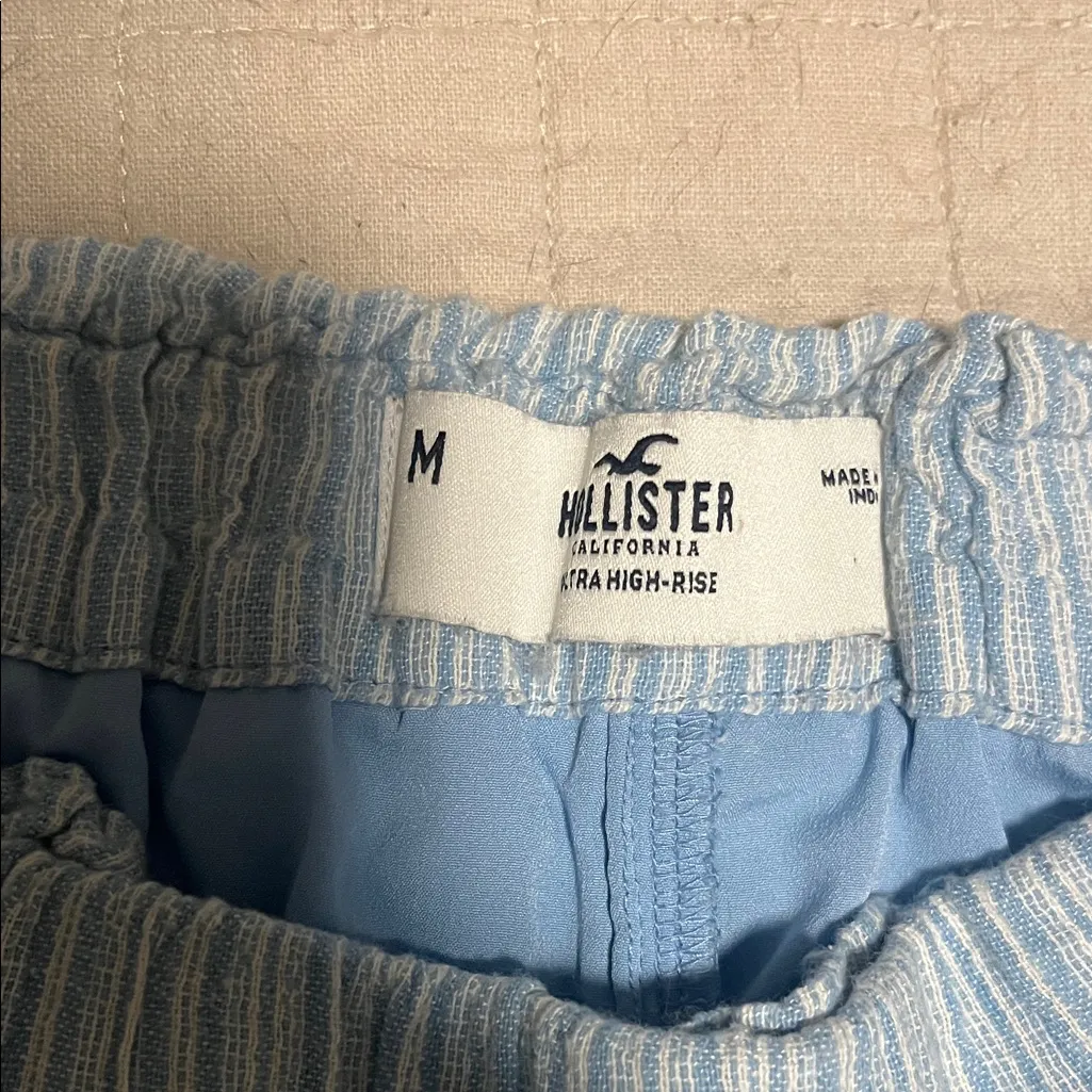 Hollister Women's Light Blue Striped High Waist Shorts - Image 2