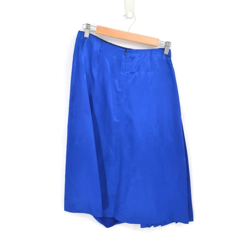 MIU MIU Satin Pleated A-Linen Midi Skirt in Royal Blue Women's 40 US 4 - Image 5