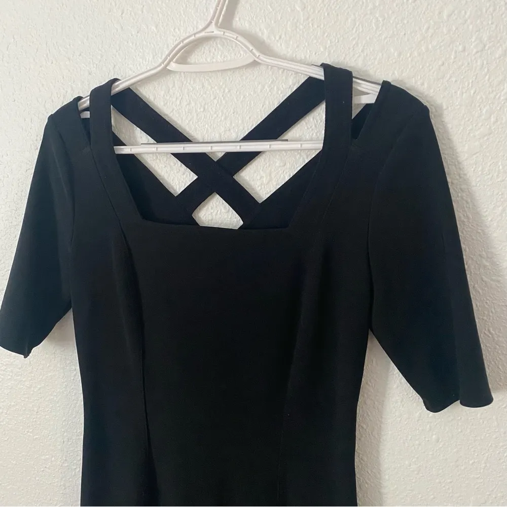 Black Bodycon Short Sleeve Dress with Criss Cross Straps size 2 - Image 2