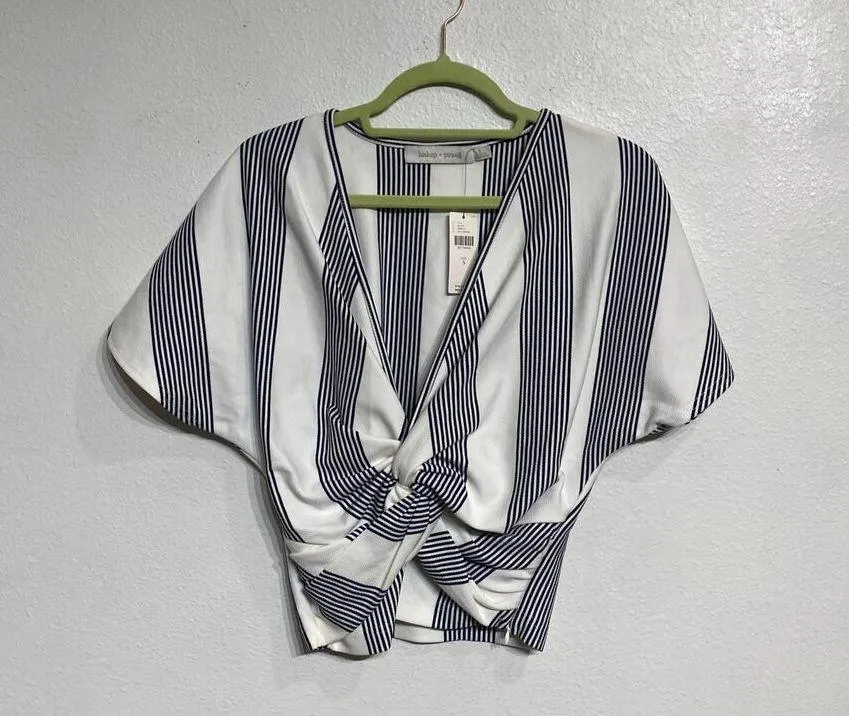 Bishop + Young Navy Striped Twist Front Top Sz S NWT - Image 2
