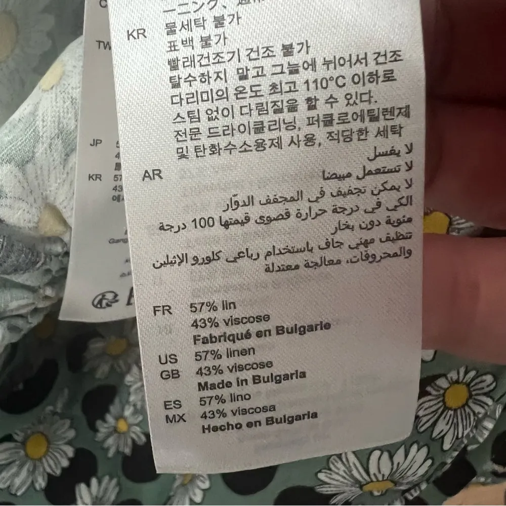 Angele Floral Print Polka Dot Linen Mini Dress Sage Green - Image 12