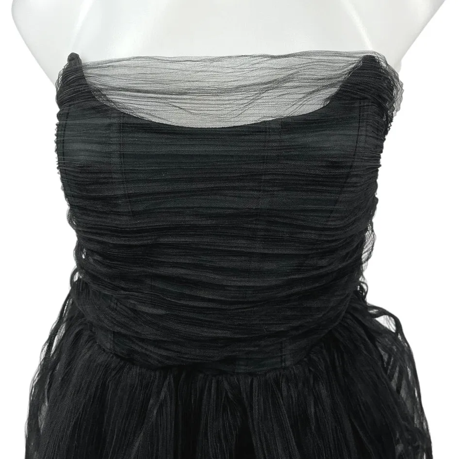 Bershka Black Tulle Ruffle Strapless Fit & Flare Mini Cocktail Tube Dress Size L - Image 3