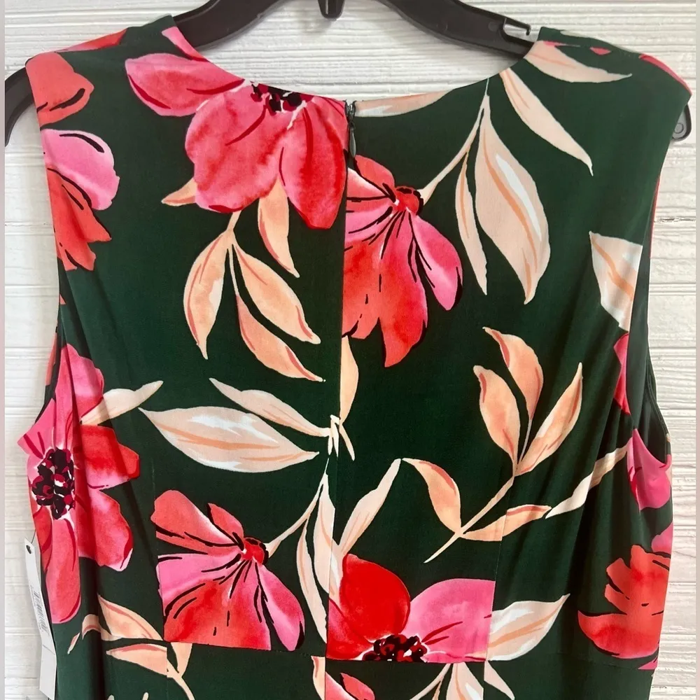 Maggy London Woman Green and Pink Floral Print Sleeveless Maxi Dress NEW Sz 14W - Image 9