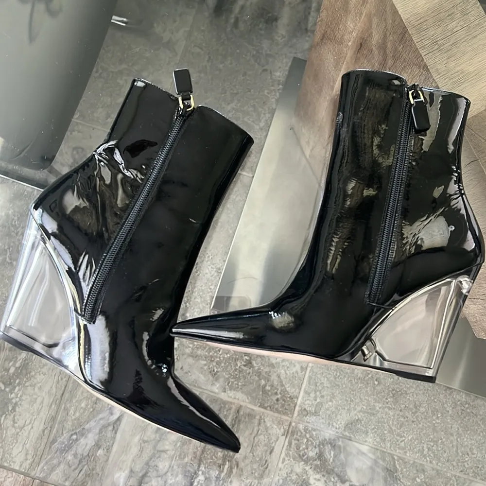 Stuart Weitzman Lucite 100 Wedge Heel Boots in Black, Size EU36.5 US6 New in Box - Image 11