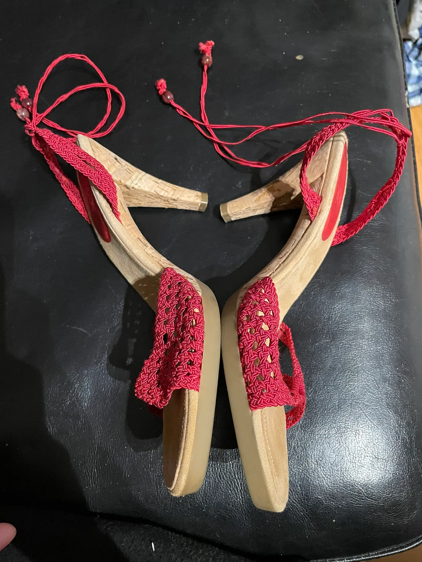 Like New!  Vintage y2k Knit Crochet lace up Slingback sandals - Image 2