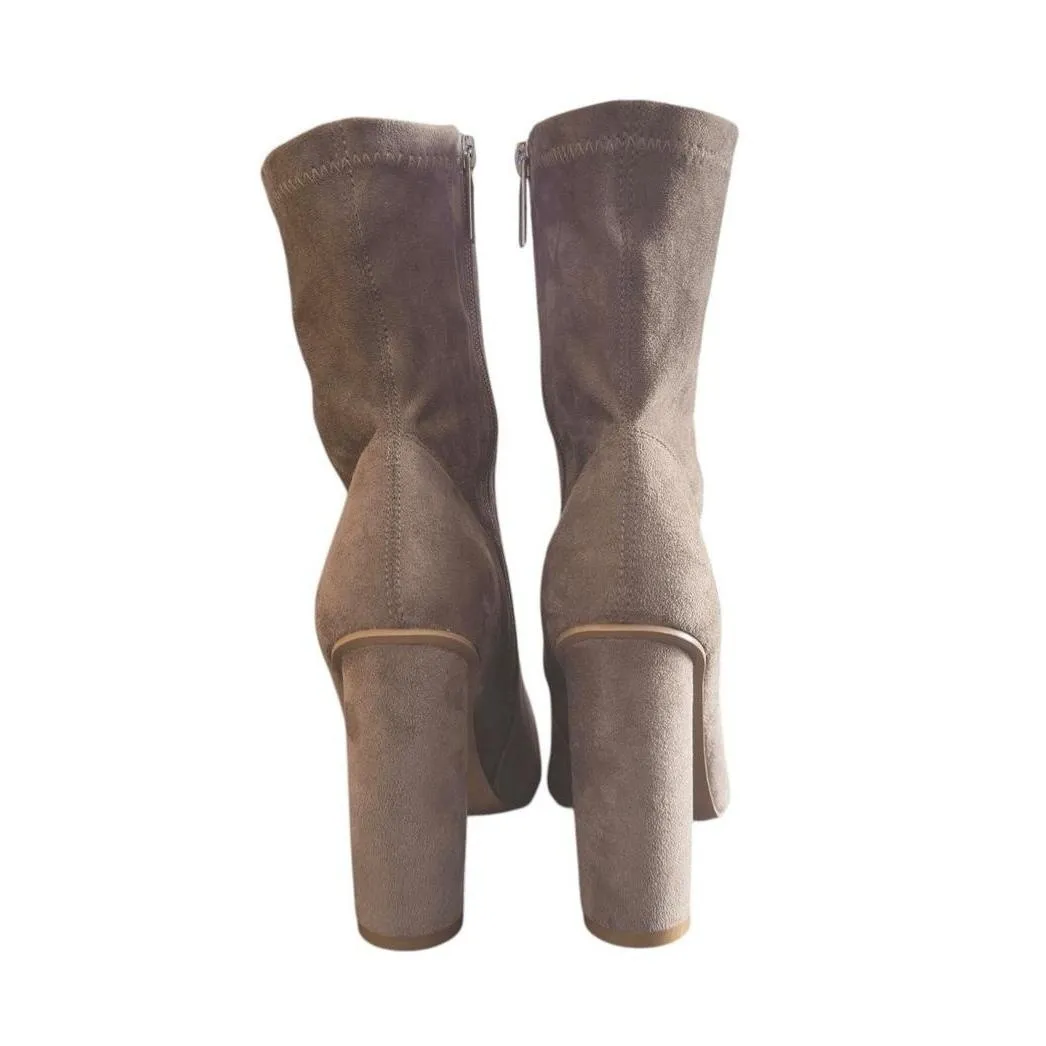 Cape Robbin Womens Taupe Ankle Boots Chunky Block Heel Pointed Toe Suede - Image 4