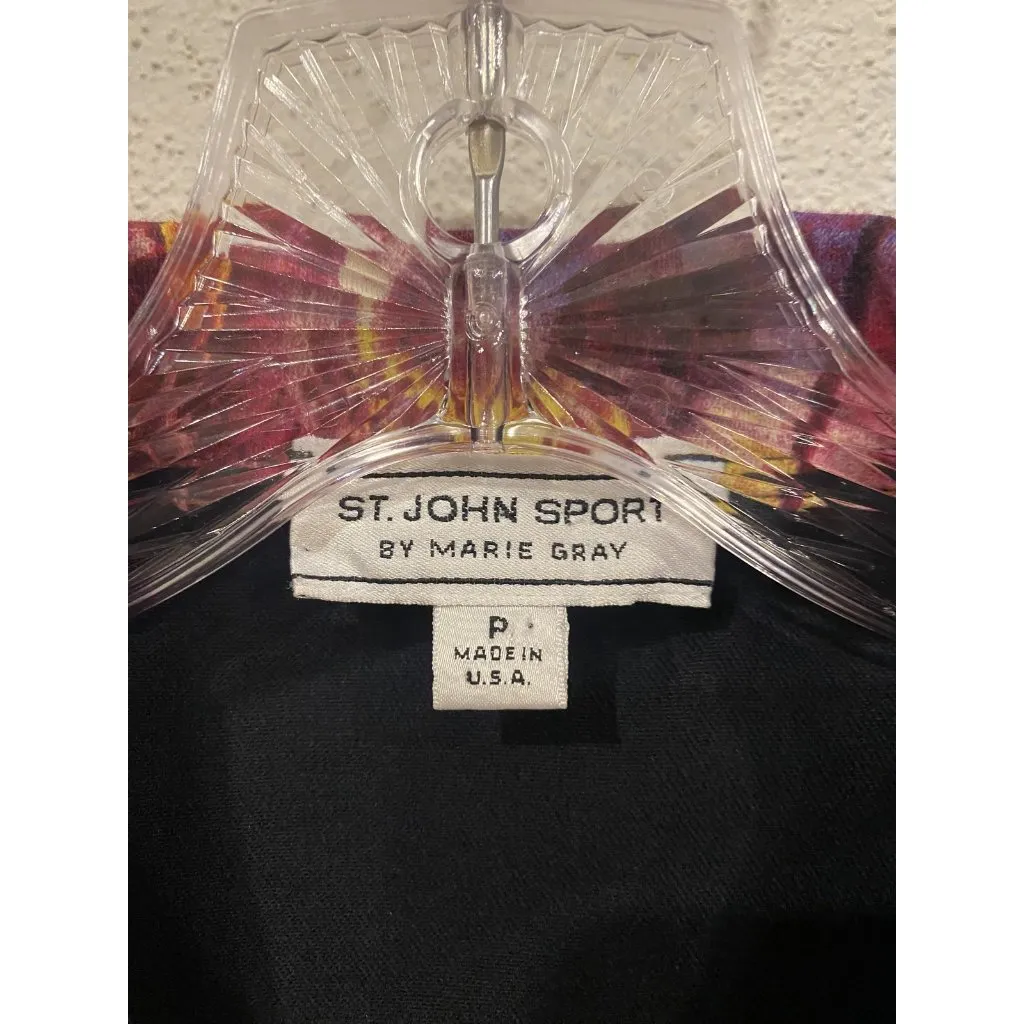 St John Sport Jacket Womens Petite Black Tie Dye Trim Zip Up Made USA Blue Size undefined - Image 2