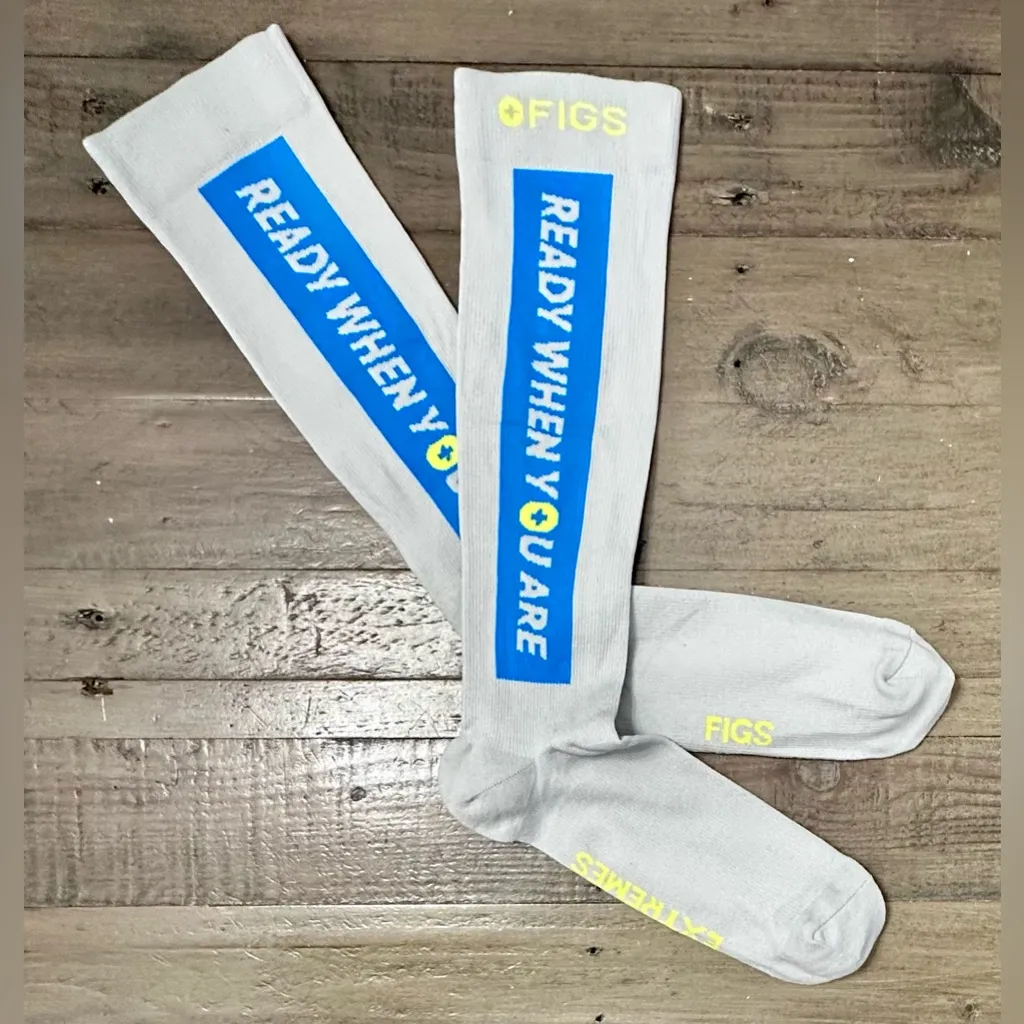 FIGS Compression Socks - Extremes Ready When You Are - Gray Yellow Aqua - Large - Image 2
