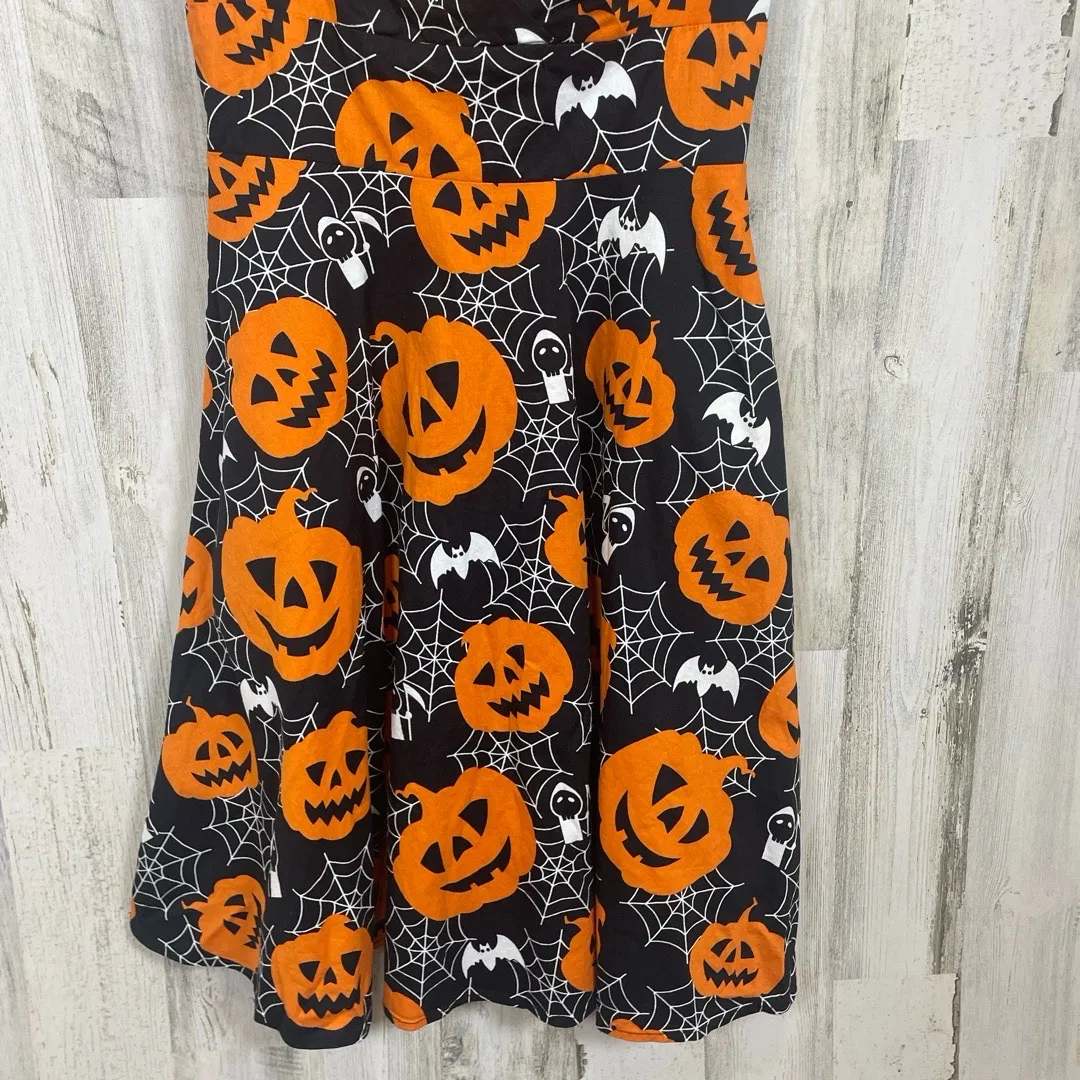Hanpceirs Fit Halloween Print Fit And Flare Dress sz XS Black Orange Pinup Retro - Image 3