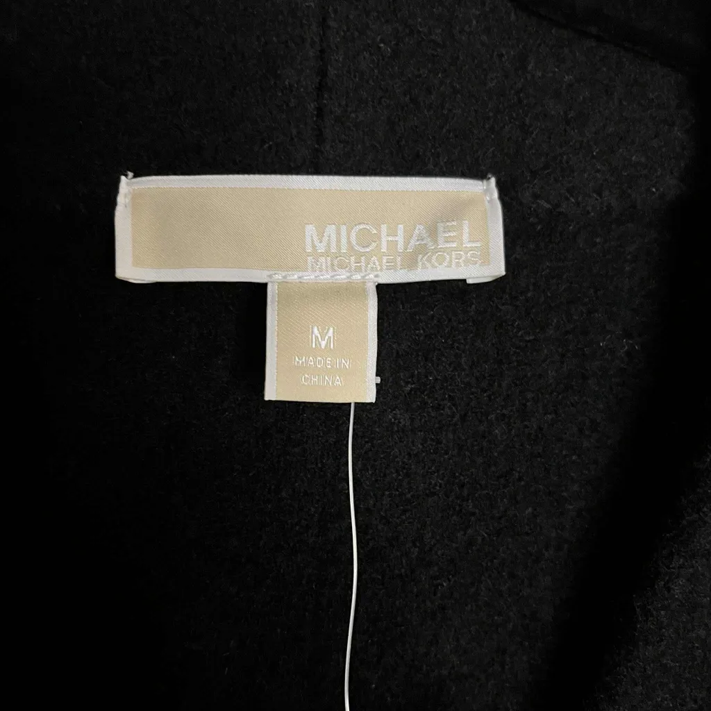 Micheal Micheal Kors 100% Wool Medium Buckle Front Poncho Coat Black - Image 9