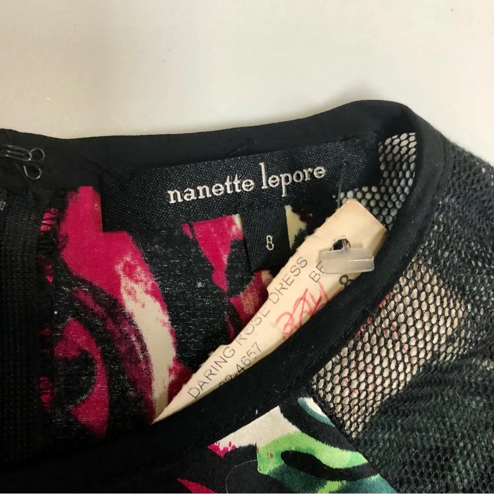 NWT  Daring Rose Silk Sheath Mini Dress Sheer Mesh Panels Floral 8 - Image 8