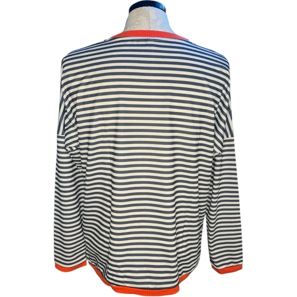Exclusive T Shirt Women’s Multicolor Striped Long Sleeve Stretch Knit Top XL Orange - Image 2