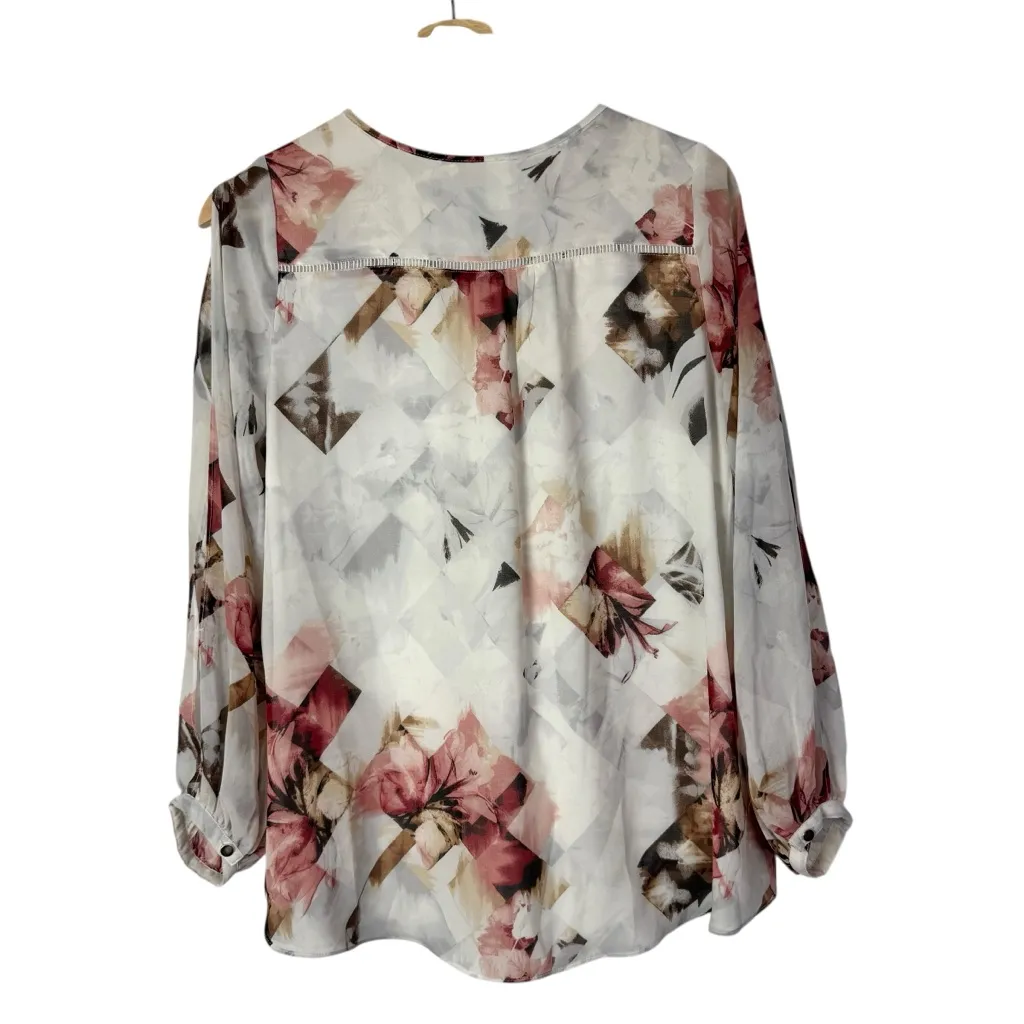 White House Black Market WHBM Petite Zaida White Floral Print Boho Blouse 0P - Image 5