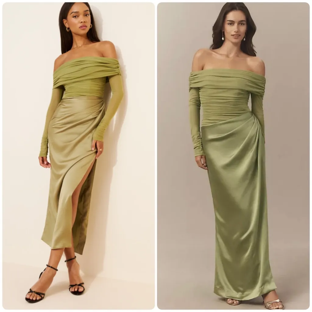 Anthropologie BHLDN Off-Shoulder Long-Sleeve Stretch Mesh Midi Dress - Image 3