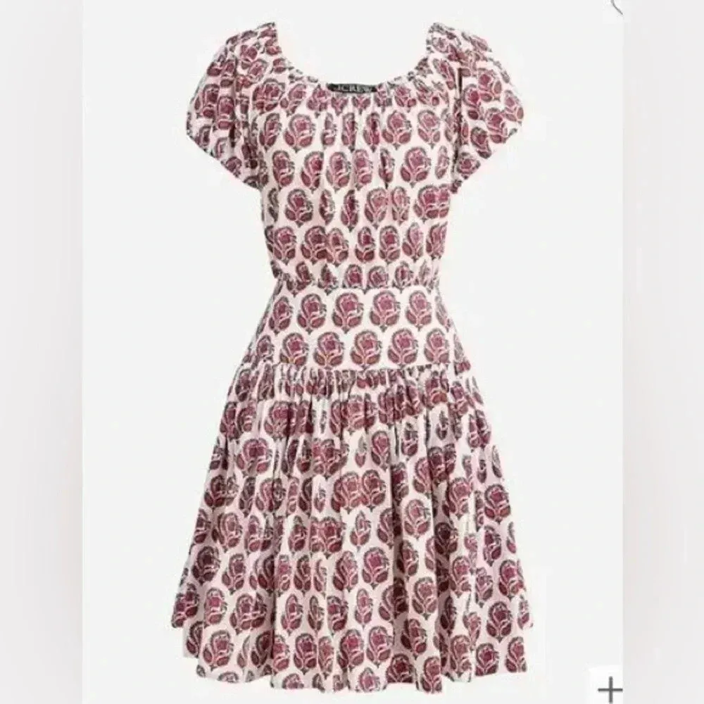 J. Crew block print dress Drop Waist Cotton Poplin Mini boat neck off shoulder 8 - Image 2