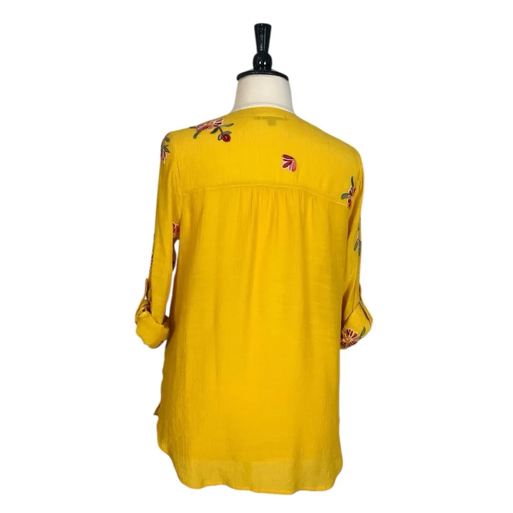 Figeuro & Flower Top Gauze Embroidery Yellow Pink Floral Women’s Plus Size 1X - Image 4