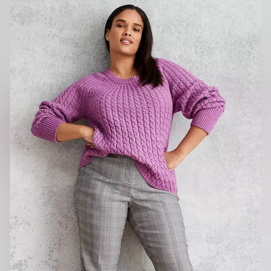 Lane Bryant Women's Purple Round-Neck Cable Knit Sweater Plus Size 18/20 - Image 8
