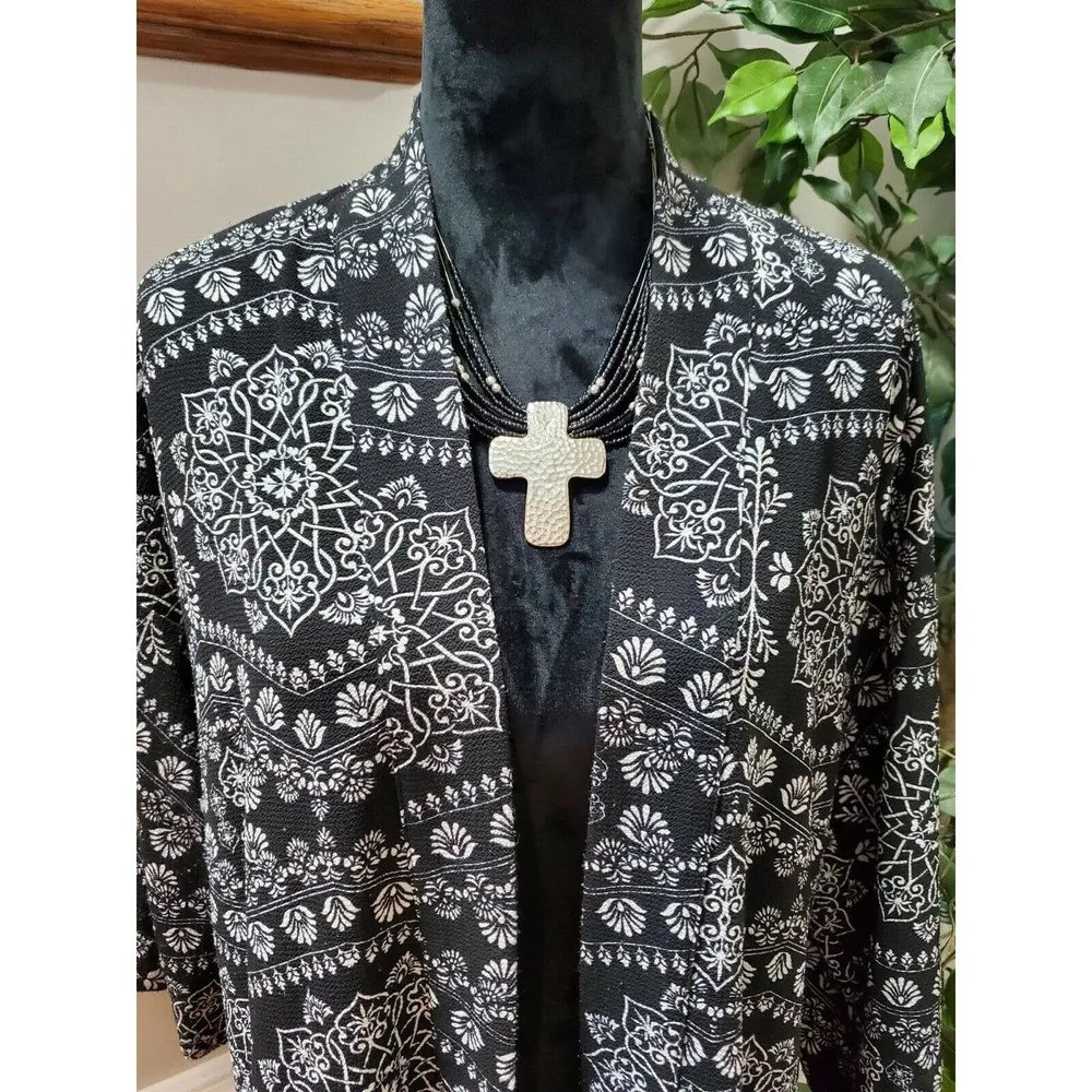 Sunny +74 Women's Black Floral Polyester Long Sleeve Open Front Long Cardigan XS - Image 2