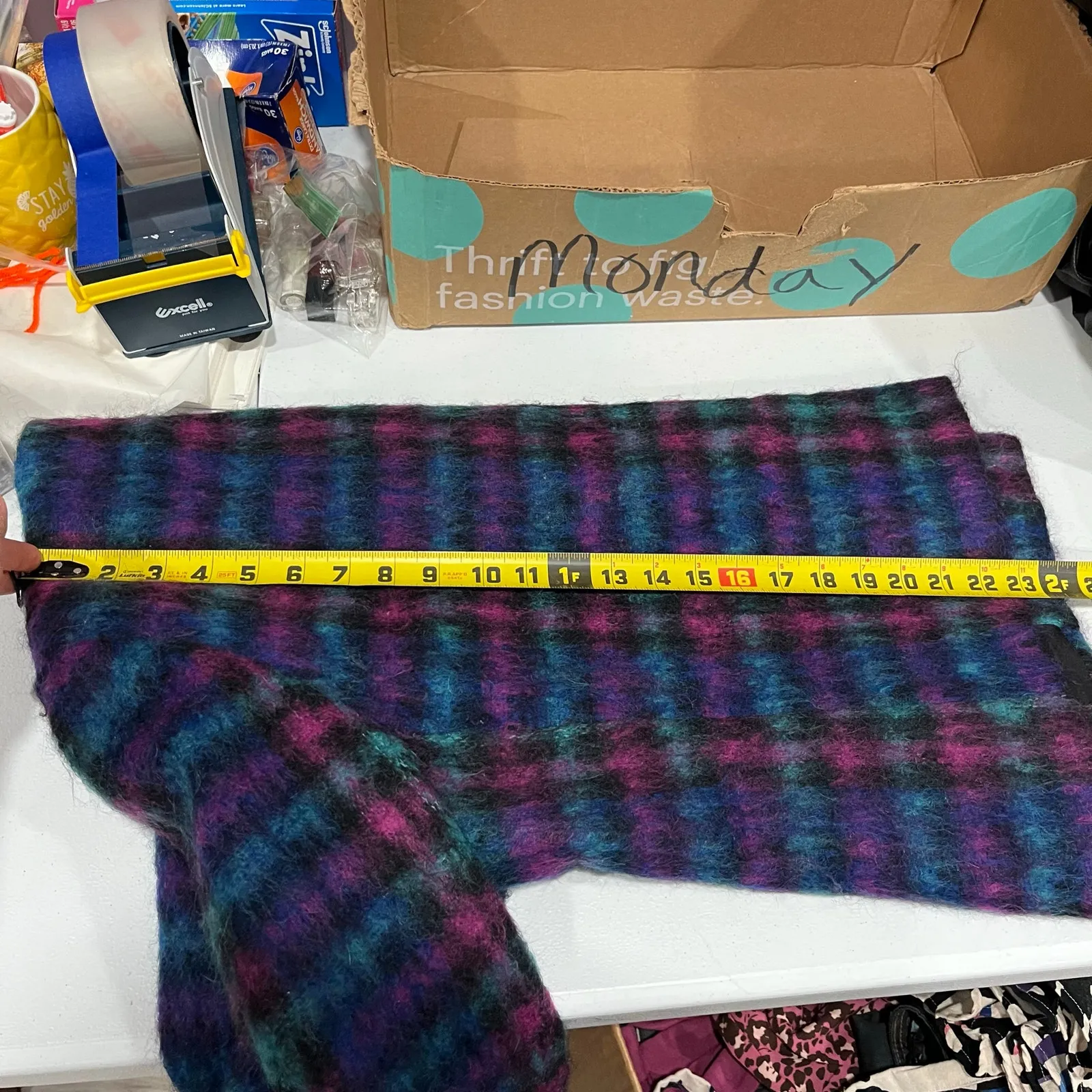 Vintage Lombardi Open Front Colorful Fuzzy Plaid Blazer Jacket Womens Medium 80s Blue - Image 10