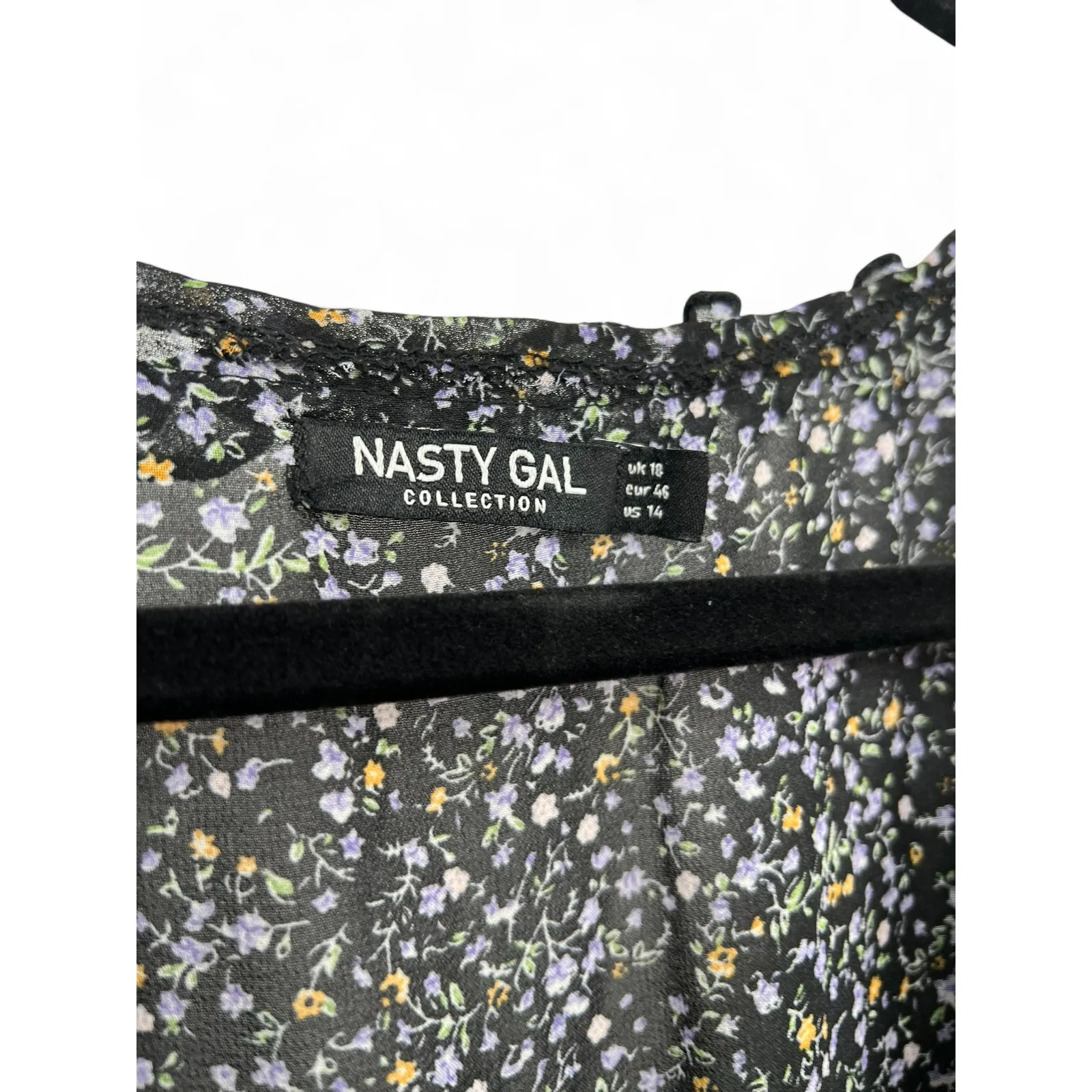 NASTY GAL | 14 | Dress Mini Ruffle Faux Wrap Long Sleeve Dark FLoral Womens - Image 3