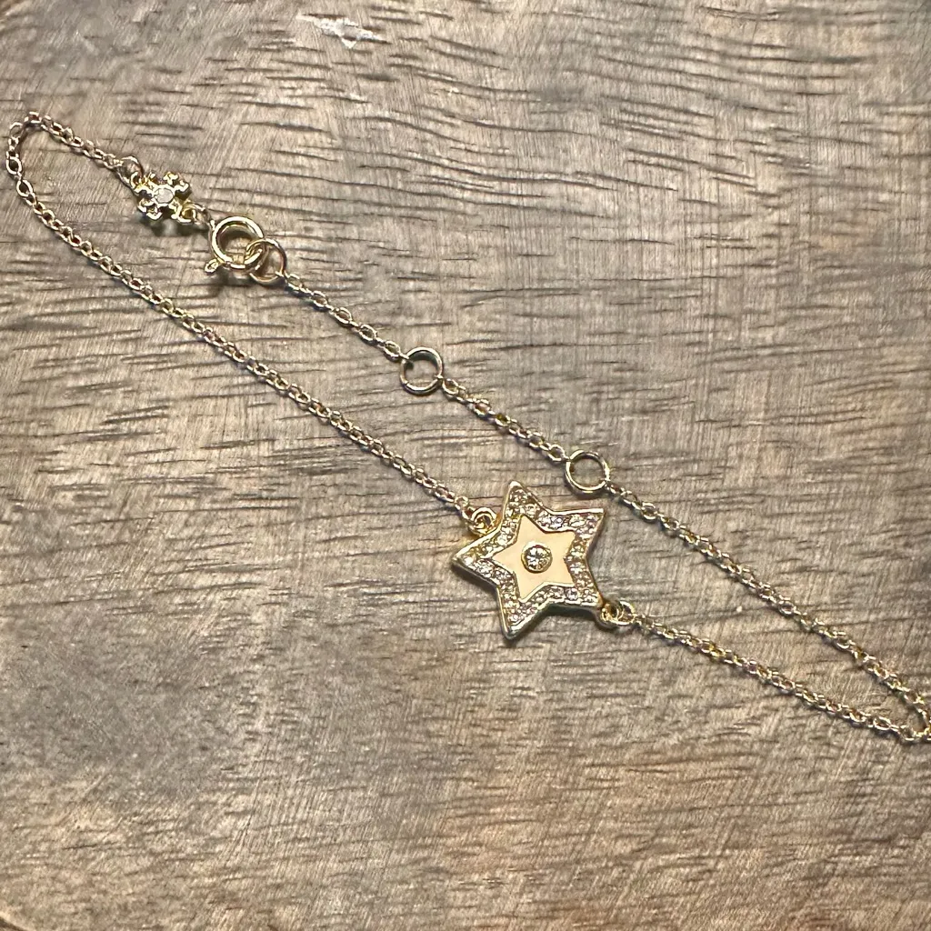 New Auth. Tory Burch KIRA STAR CHAIN BRACELET in Gold with pave crystals, enamel - Image 4