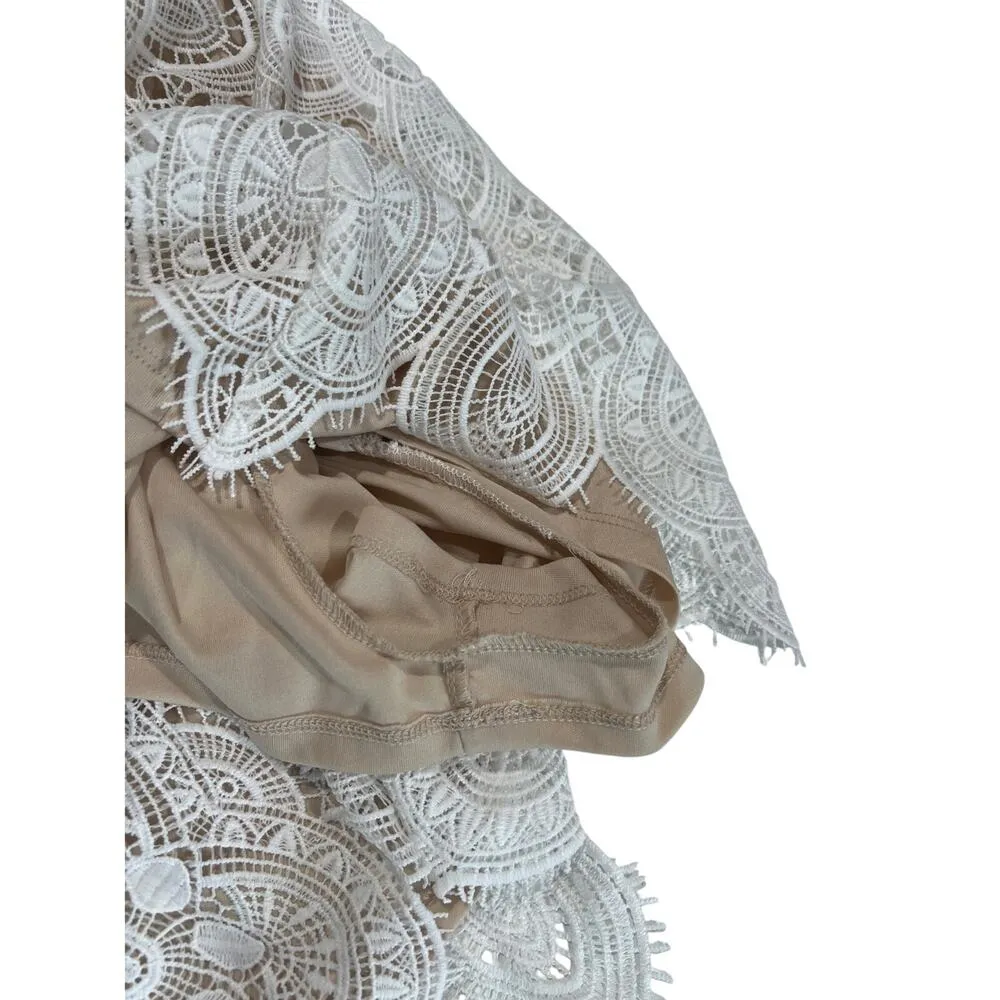 Socialite White Lace Romper Women's Size XS Nude Lining Preppy Graduation Party - Image 5