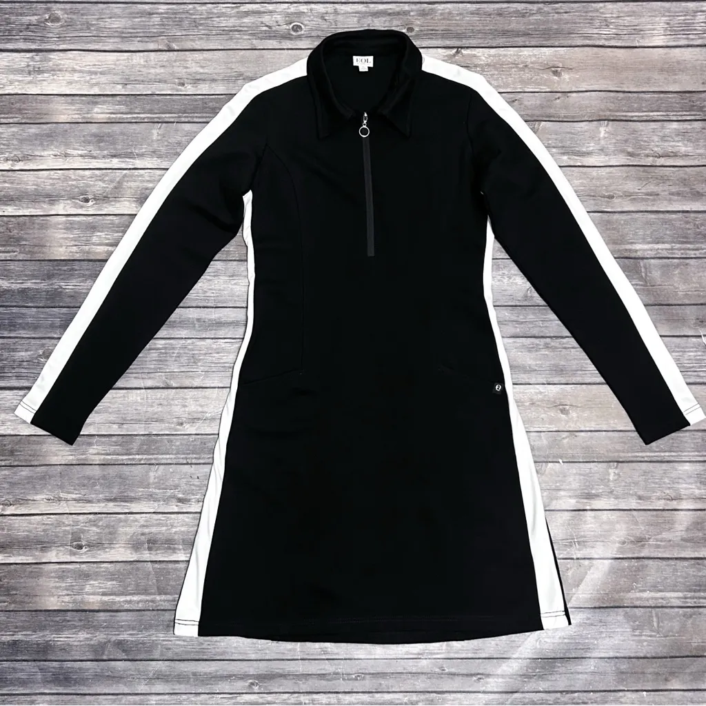 EQL Kerrits Black White Stripe Pullover Zipper Collar Neckline Long Sleeve Dress - Image 6